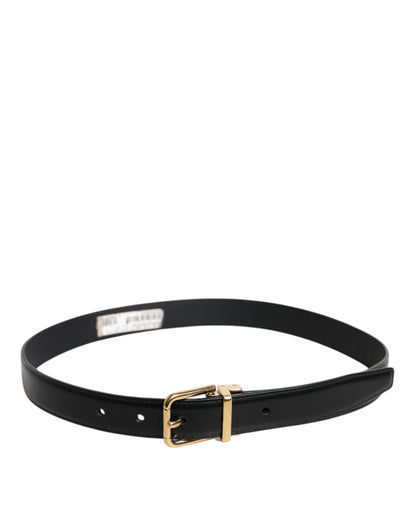 Black Leather Gold Metal Waist Buckle Belt
