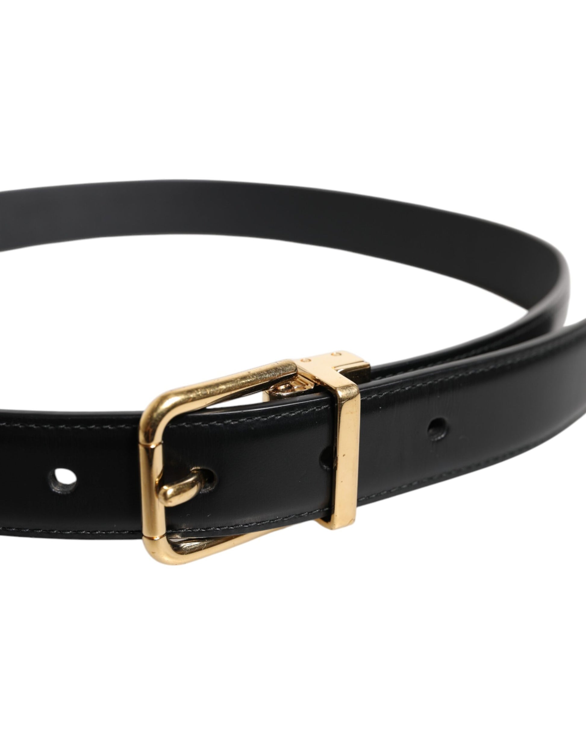 Black Leather Gold Metal Waist Buckle Belt