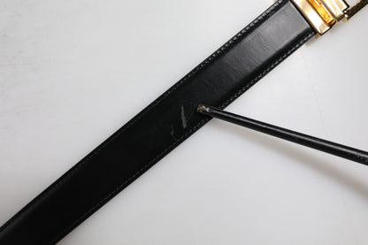 Black Leather Gold Metal Waist Buckle Belt