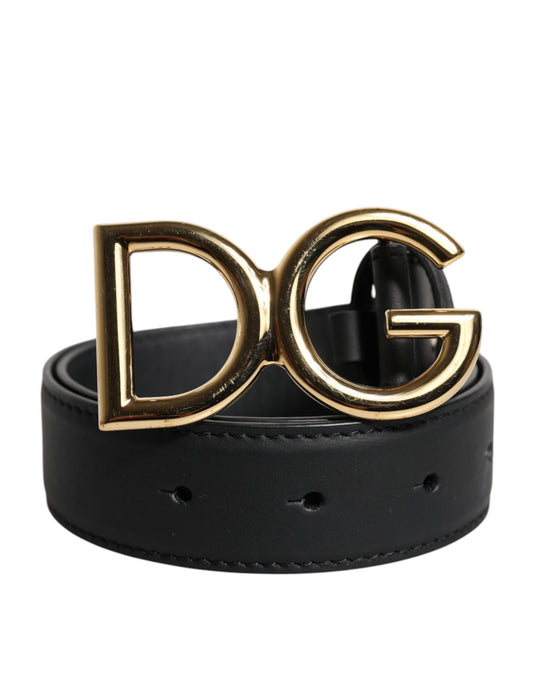 Black Leather Metal Waist DG Logo Buckle Belt