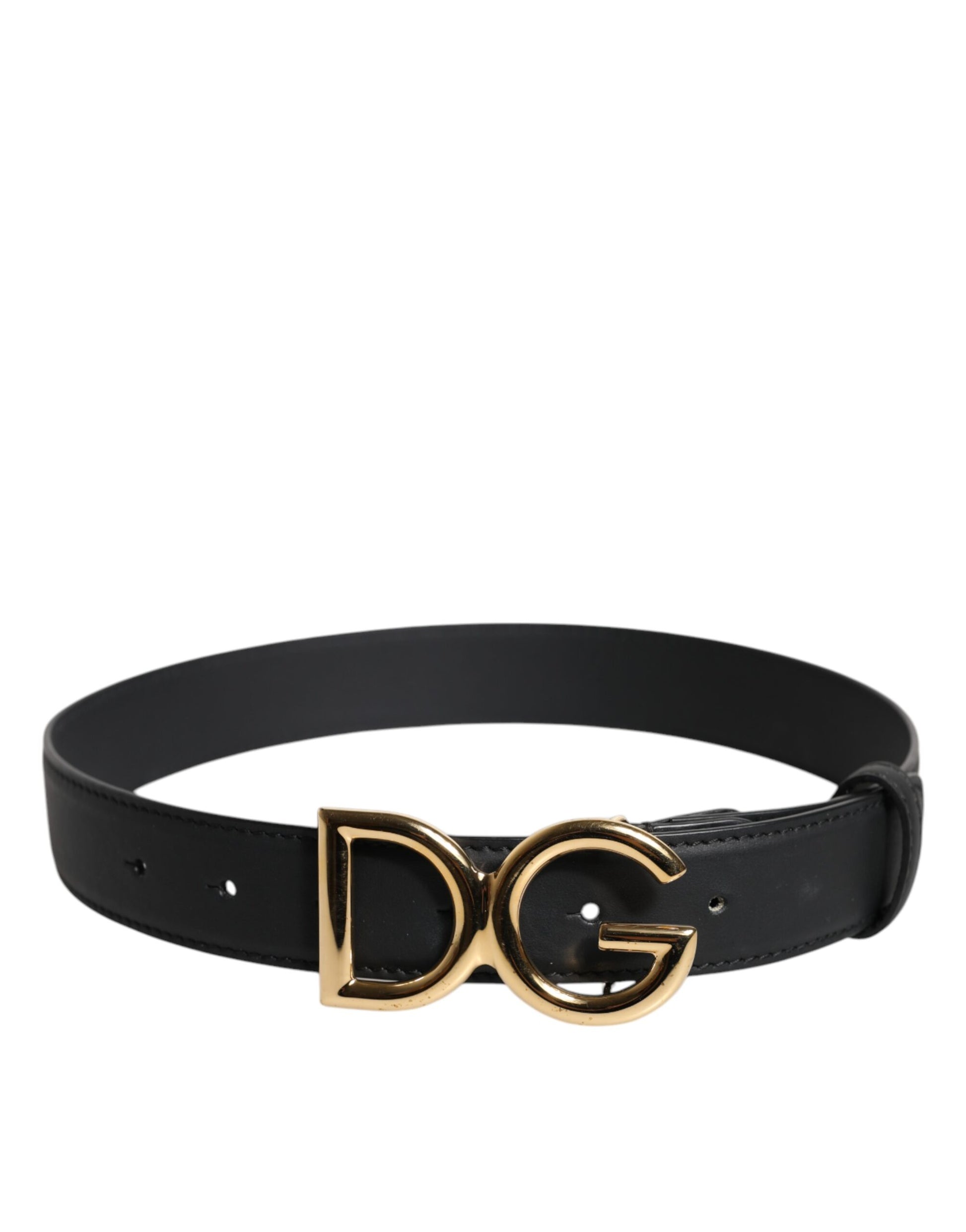 Black Leather Metal Waist DG Logo Buckle Belt