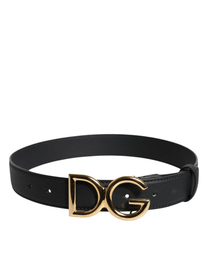 Black Leather Metal Waist DG Logo Buckle Belt