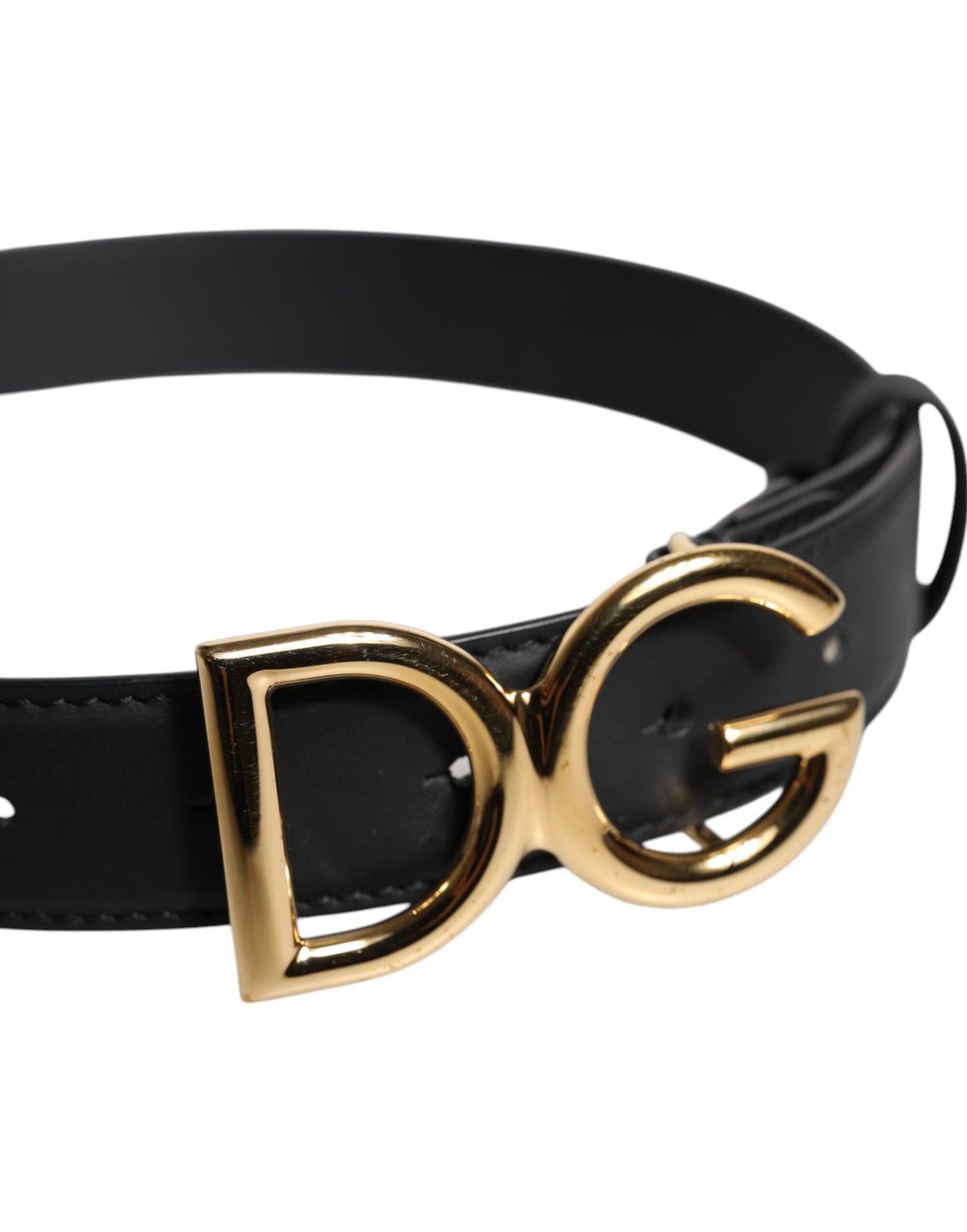 Black Leather Metal Waist DG Logo Buckle Belt