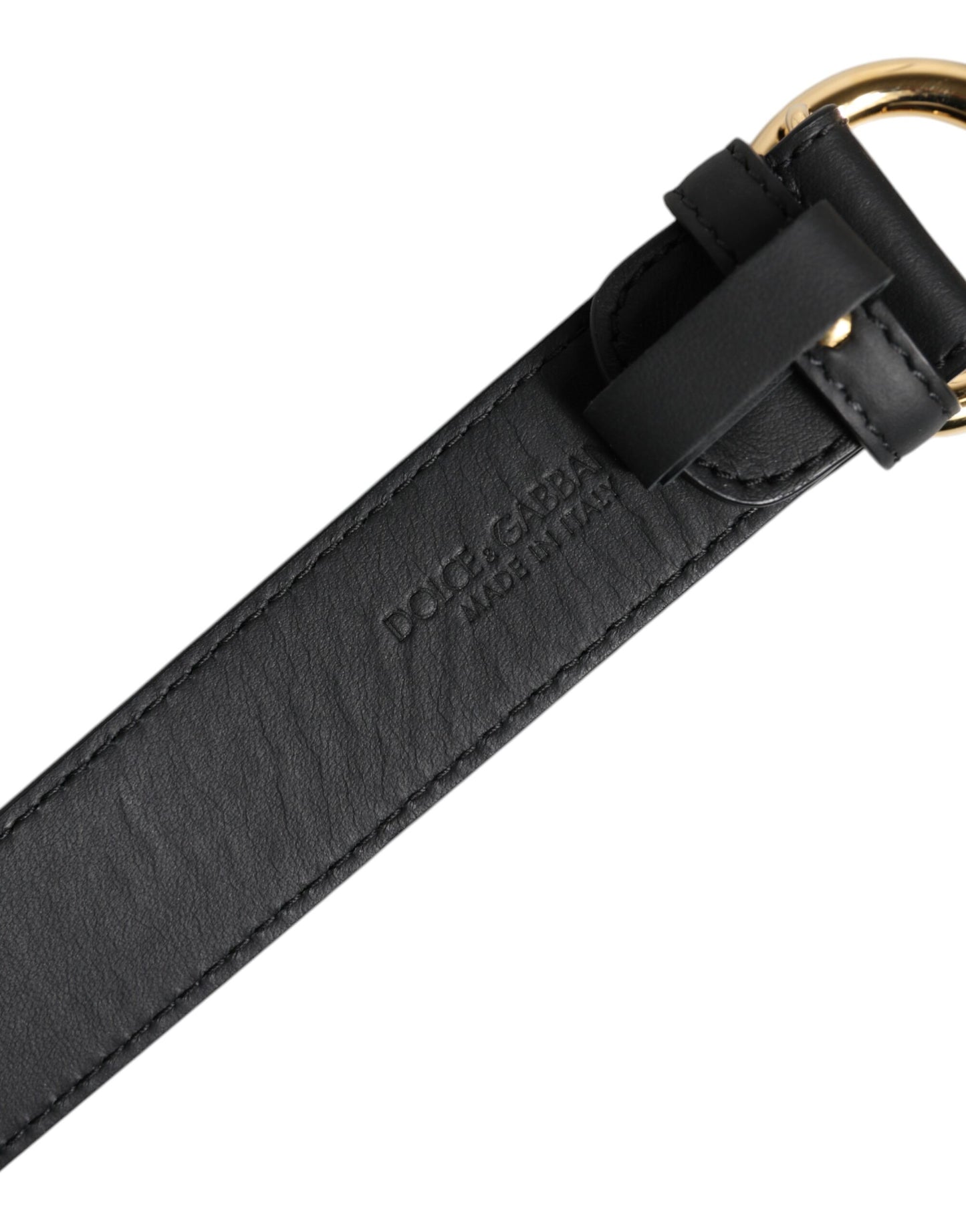 Black Leather Metal Waist DG Logo Buckle Belt