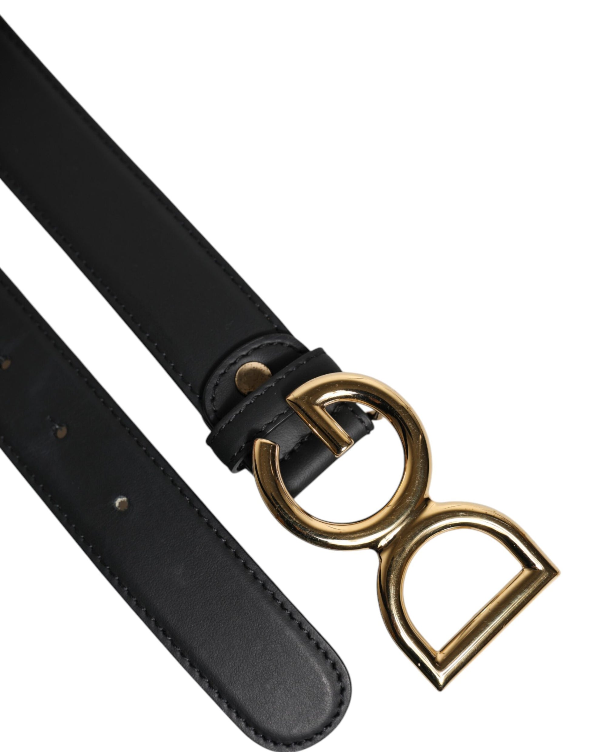 Black Leather Metal Waist DG Logo Buckle Belt