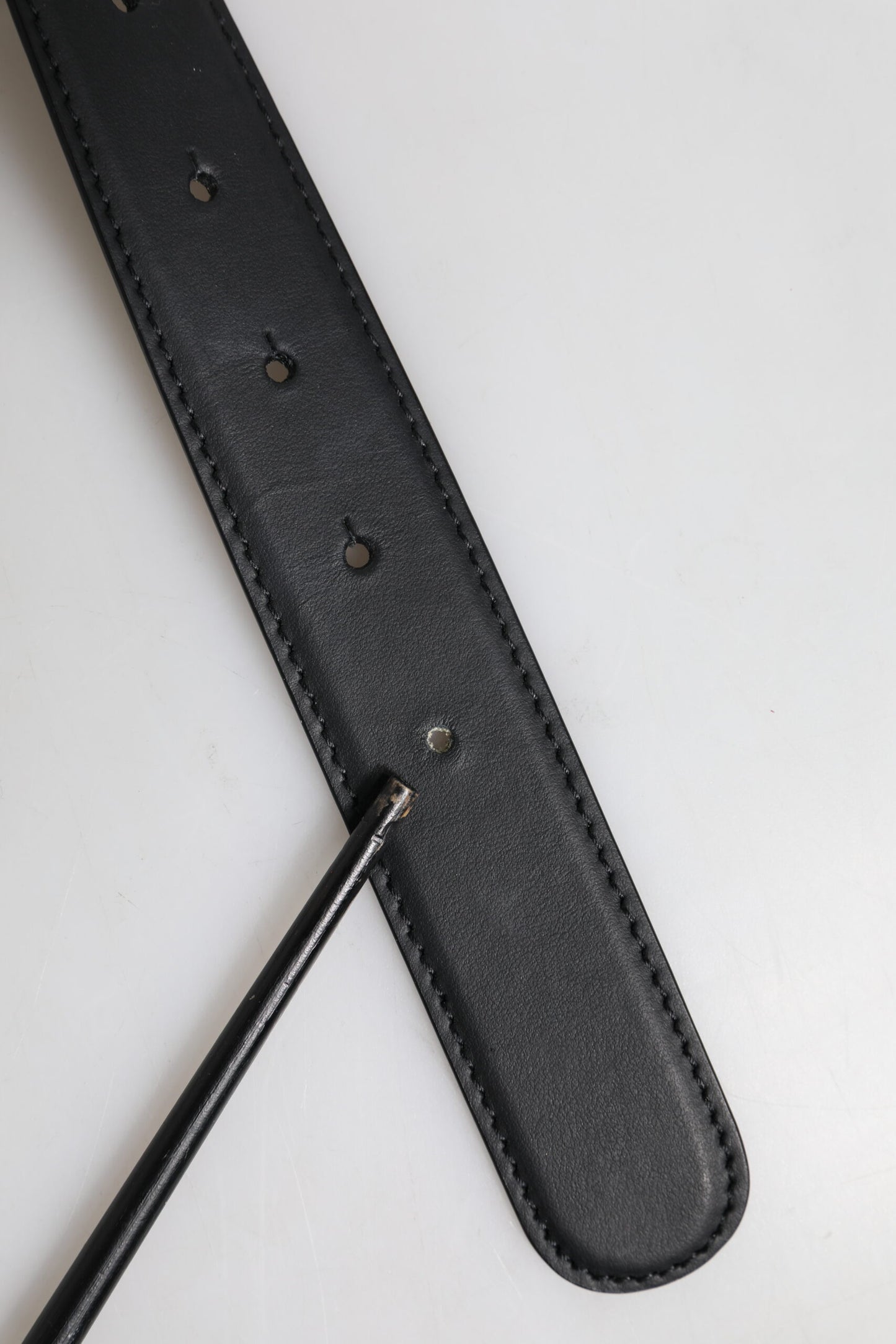 Black Leather Metal Waist DG Logo Buckle Belt