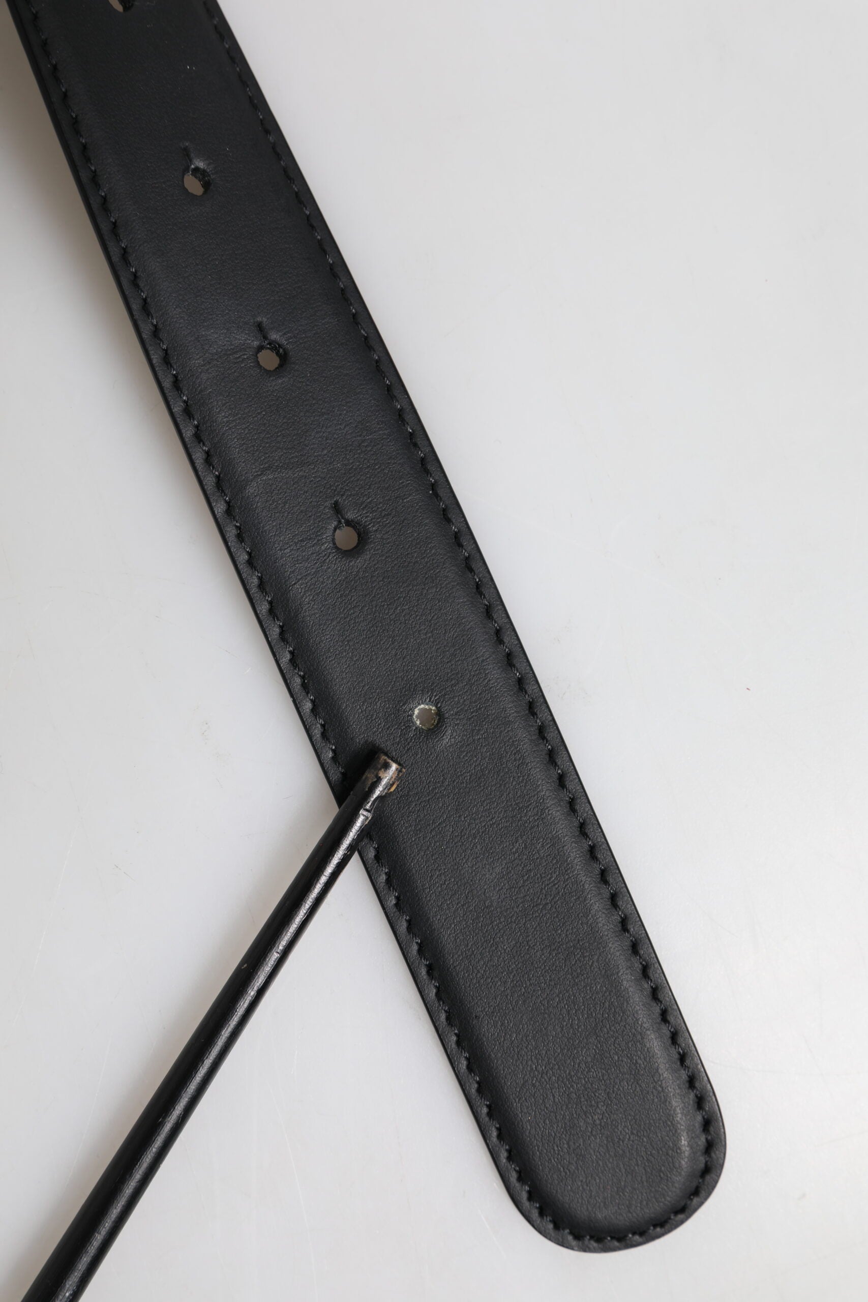 Black Leather Metal Waist DG Logo Buckle Belt