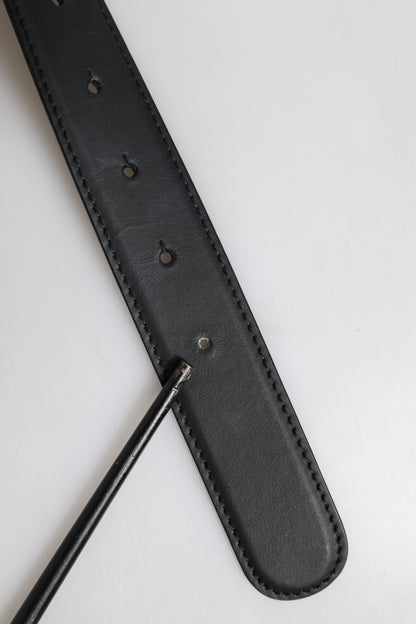 Black Leather Metal Waist DG Logo Buckle Belt