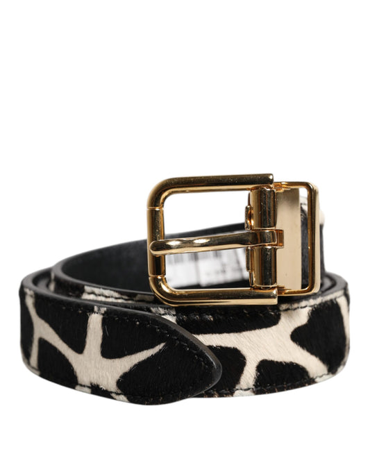 Brown White Pony Leather Metal Buckle Belt
