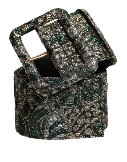 Multicolor Floral Jacquard Lurex Wide Waist Buckle Belt