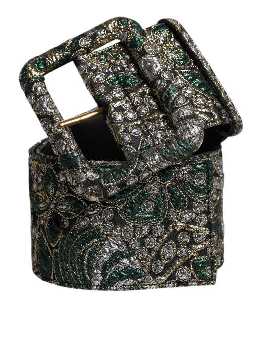 Multicolor Floral Jacquard Lurex Wide Waist Buckle Belt