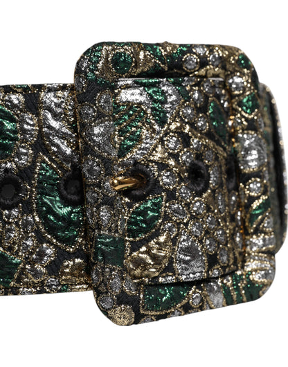 Multicolor Floral Jacquard Lurex Wide Waist Buckle Belt