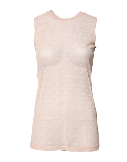 Beige Nylon Logo Monogram Sleeveless Tank Top