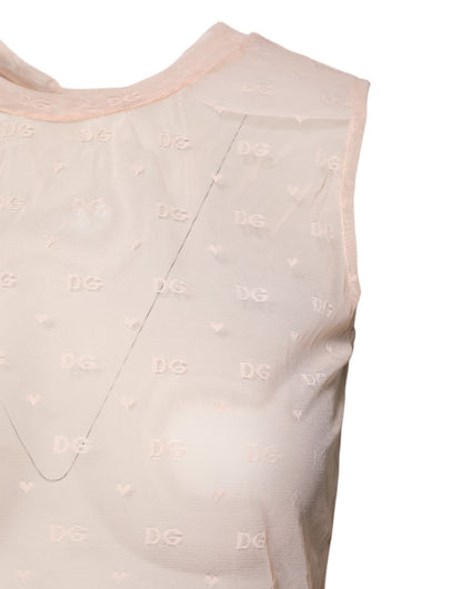 Beige Nylon Logo Monogram Sleeveless Tank Top