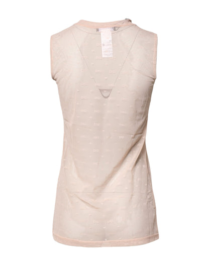 Beige Nylon Logo Monogram Sleeveless Tank Top