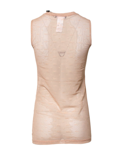 Beige Nylon Logo Monogram Sleeveless Tank Top