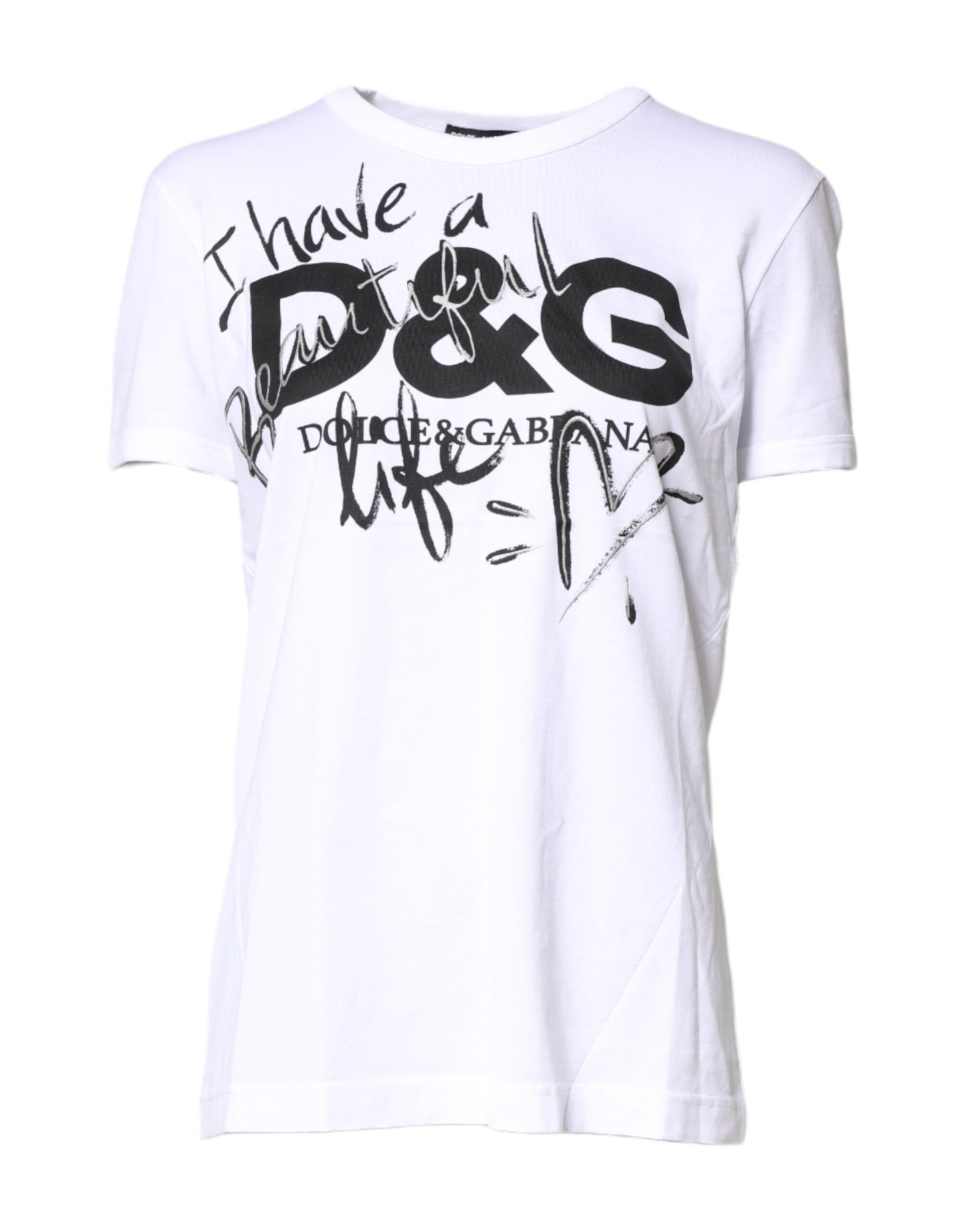 White Printed Round Neck Cotton Top T-shirt