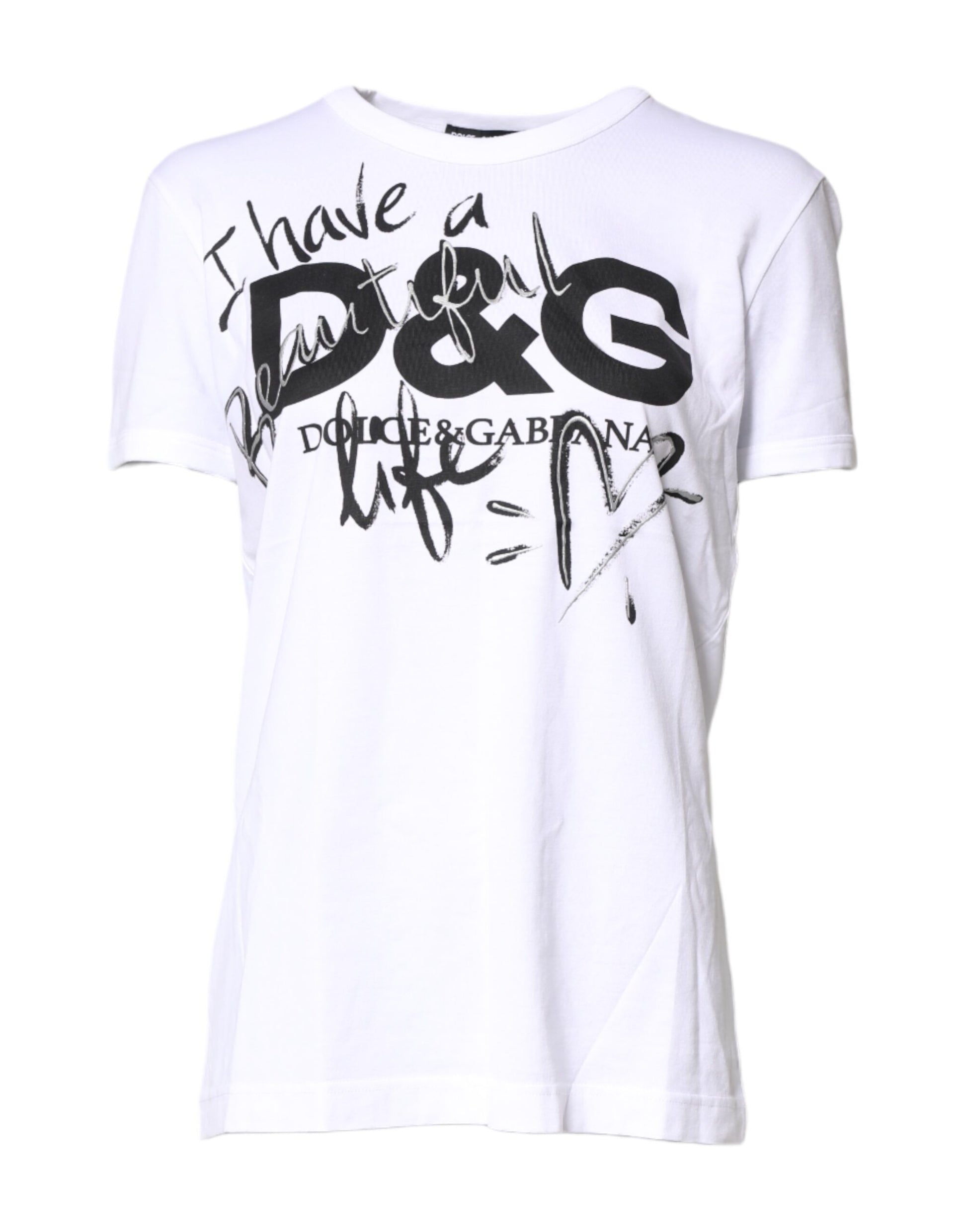 White Printed Round Neck Cotton Top T-shirt