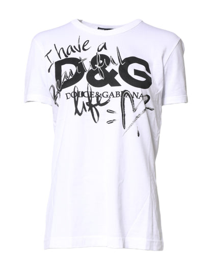 White Printed Round Neck Cotton Top T-shirt