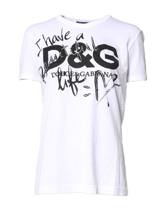 White Printed Round Neck Cotton Top T-shirt