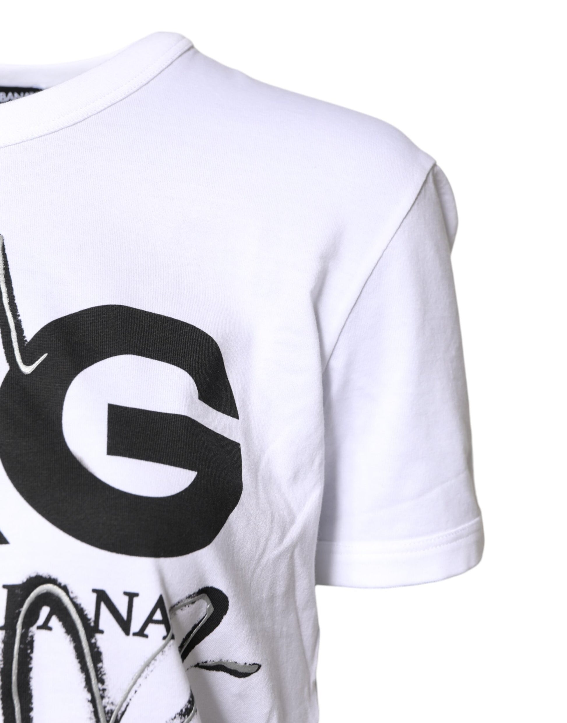 White Printed Round Neck Cotton Top T-shirt