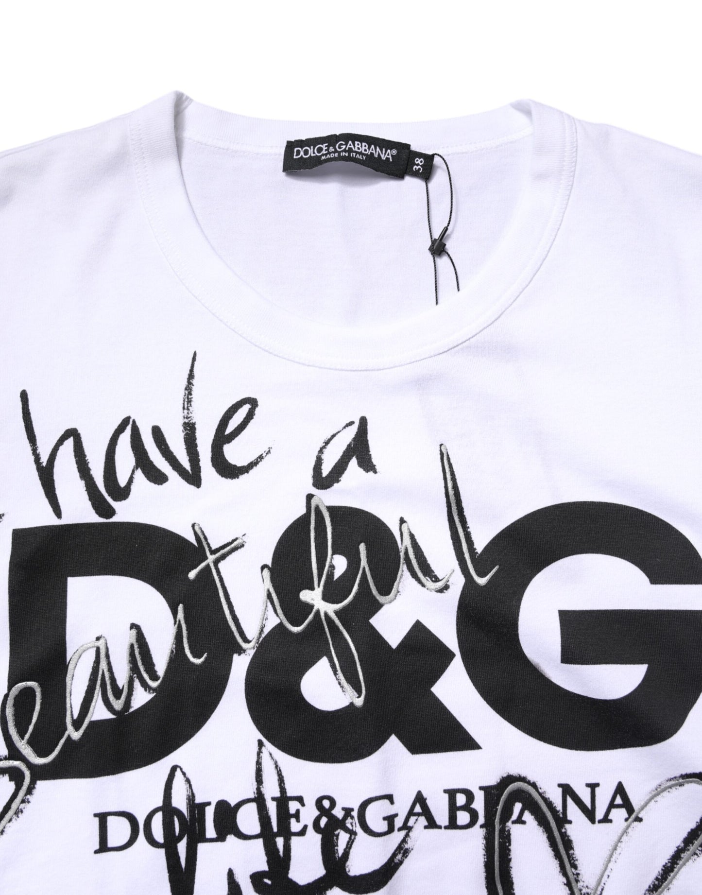 White Printed Round Neck Cotton Top T-shirt
