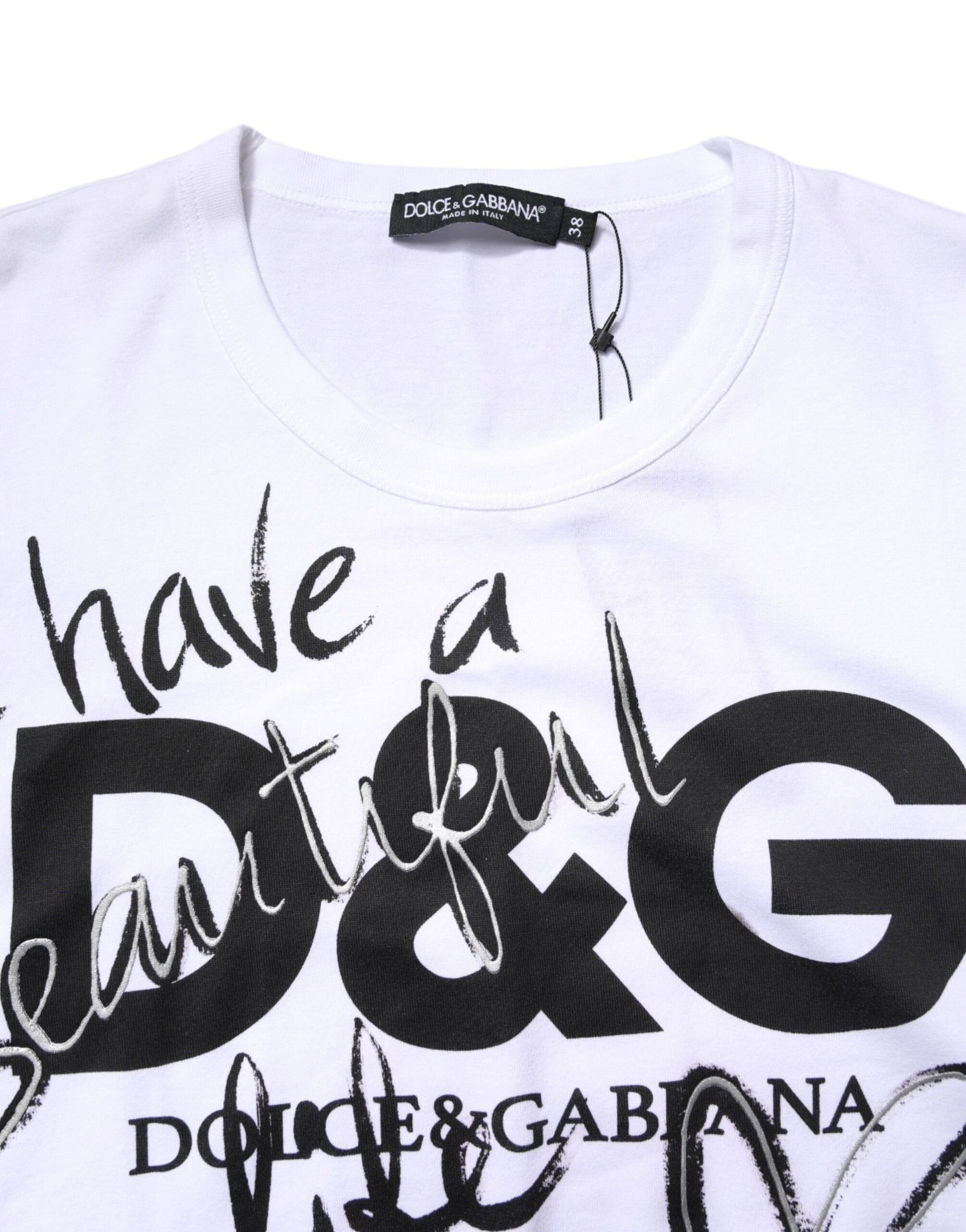 White Printed Round Neck Cotton Top T-shirt