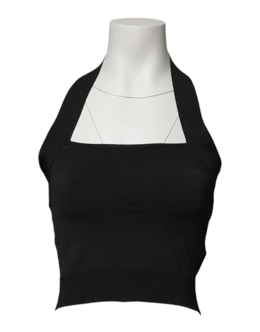 Black Sleeveless Halter Cropped Backless Top