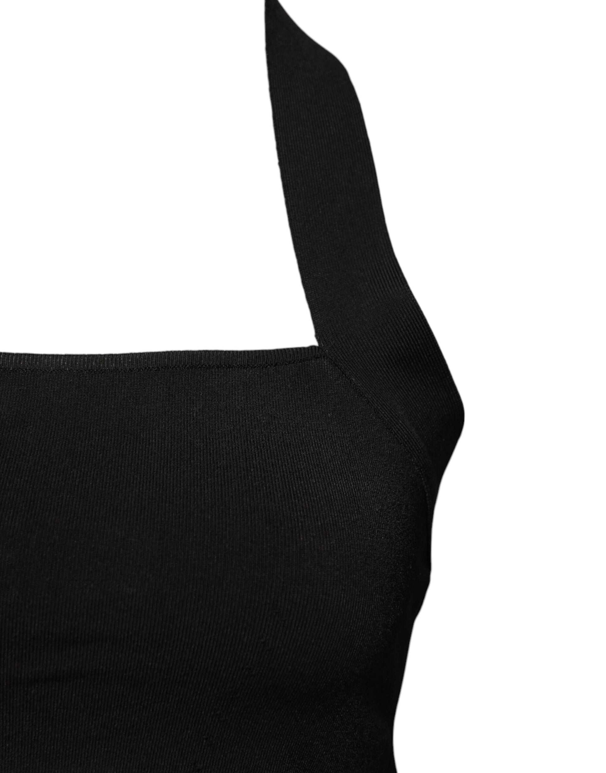 Black Sleeveless Halter Cropped Backless Top