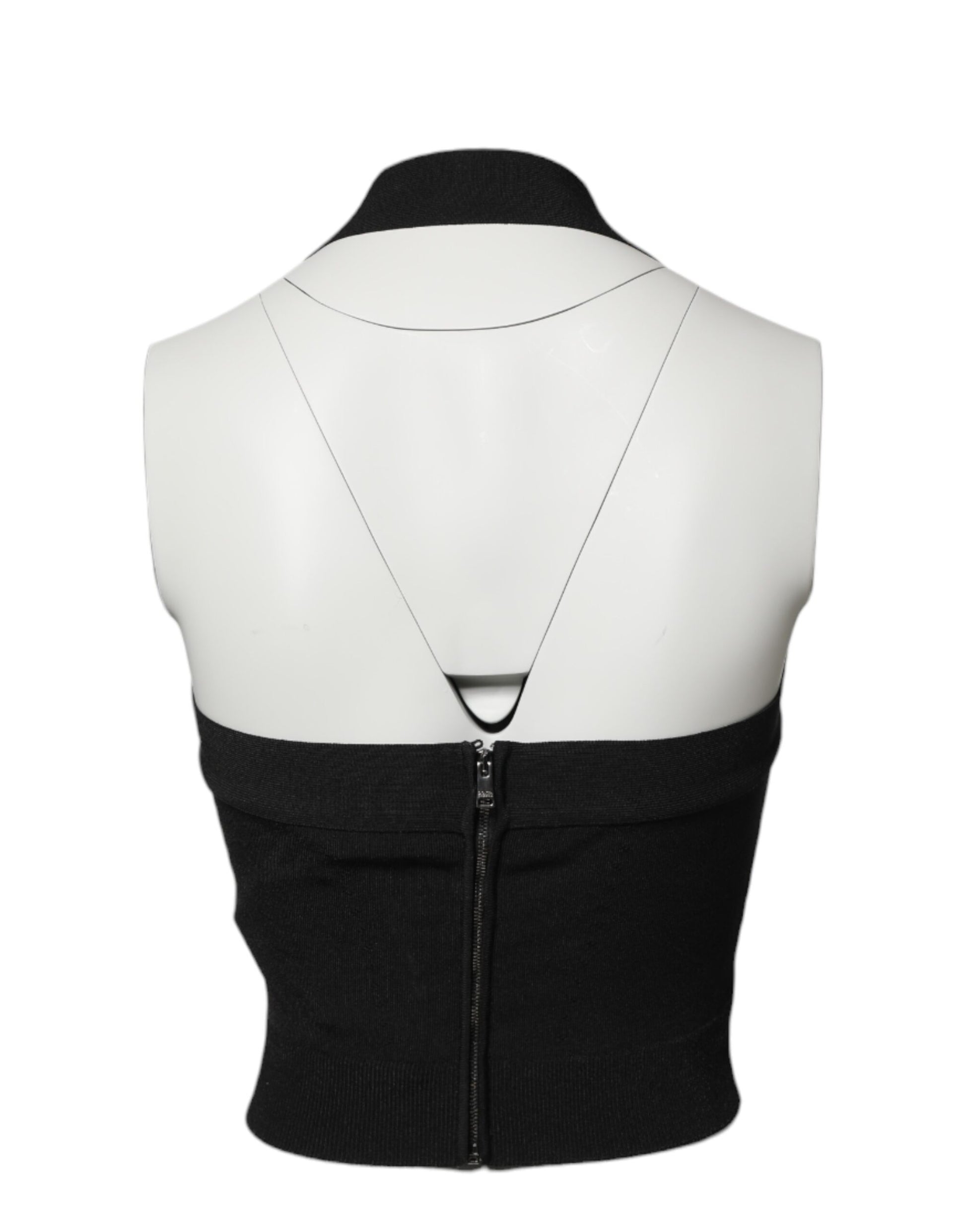 Black Sleeveless Halter Cropped Backless Top