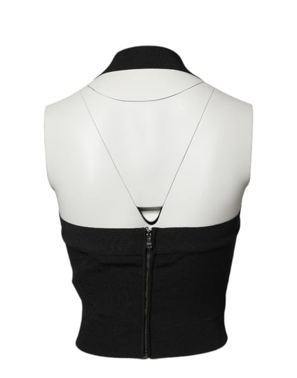 Black Sleeveless Halter Cropped Backless Top