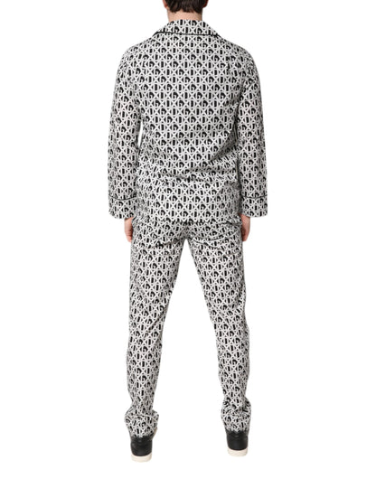 Black White DG Print Cotton Pajama Set Sleepwear