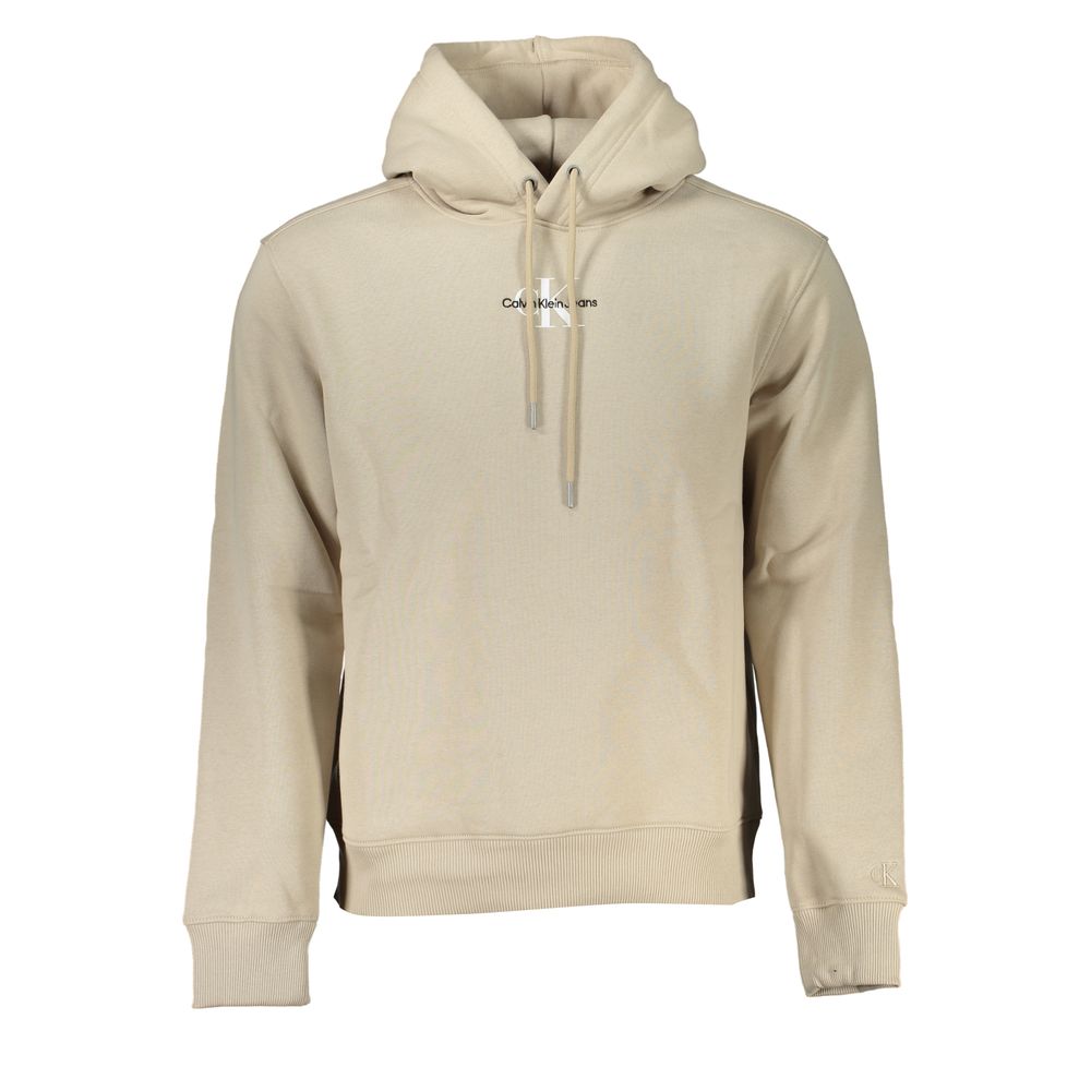 Sudadera con capucha de forro polar beige con logotipo bordado