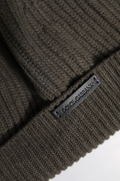 Green Wool DG Plaque Knitted Winter Beanie Hat