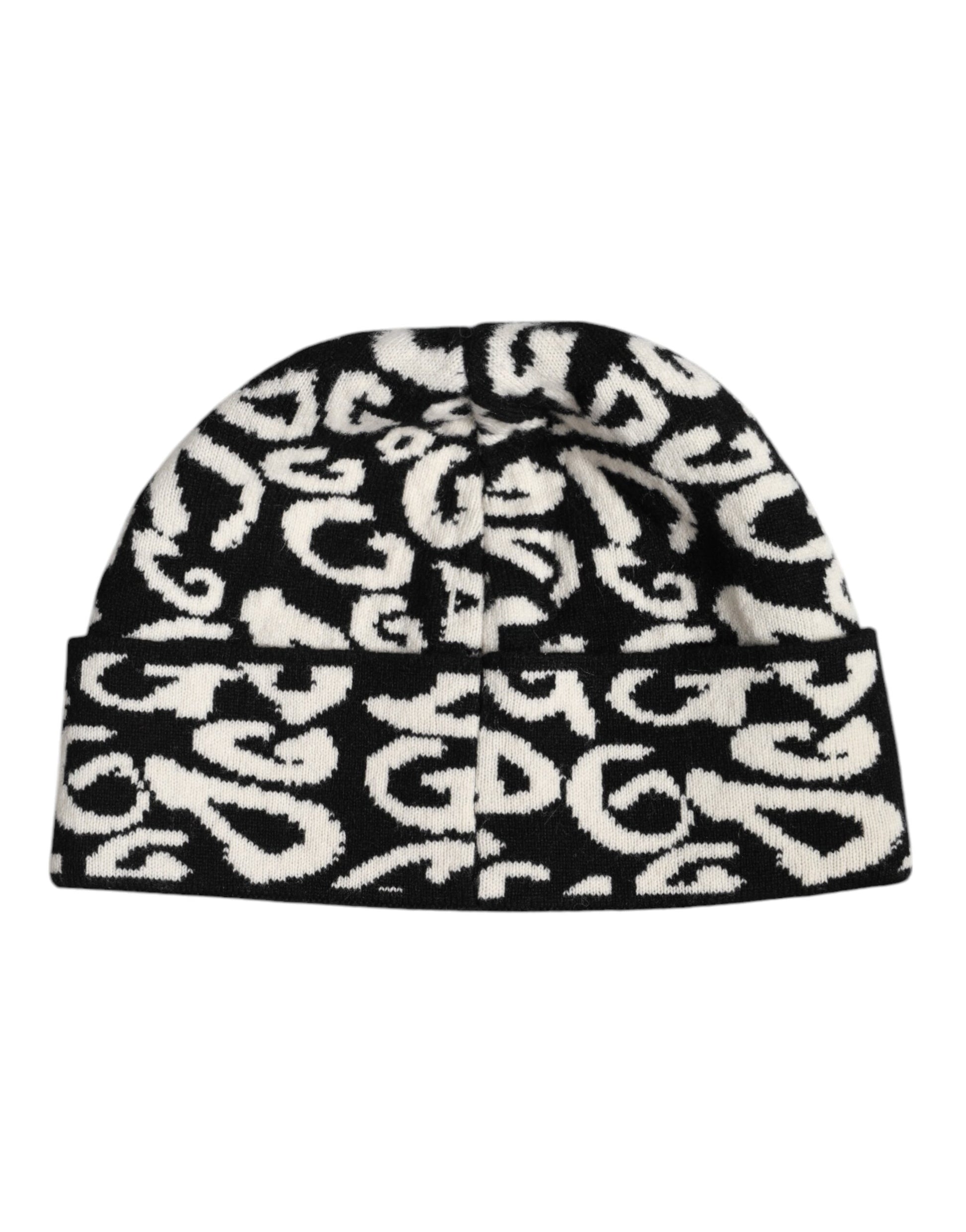 Black White Wool Knitted Winter Beanie Hat