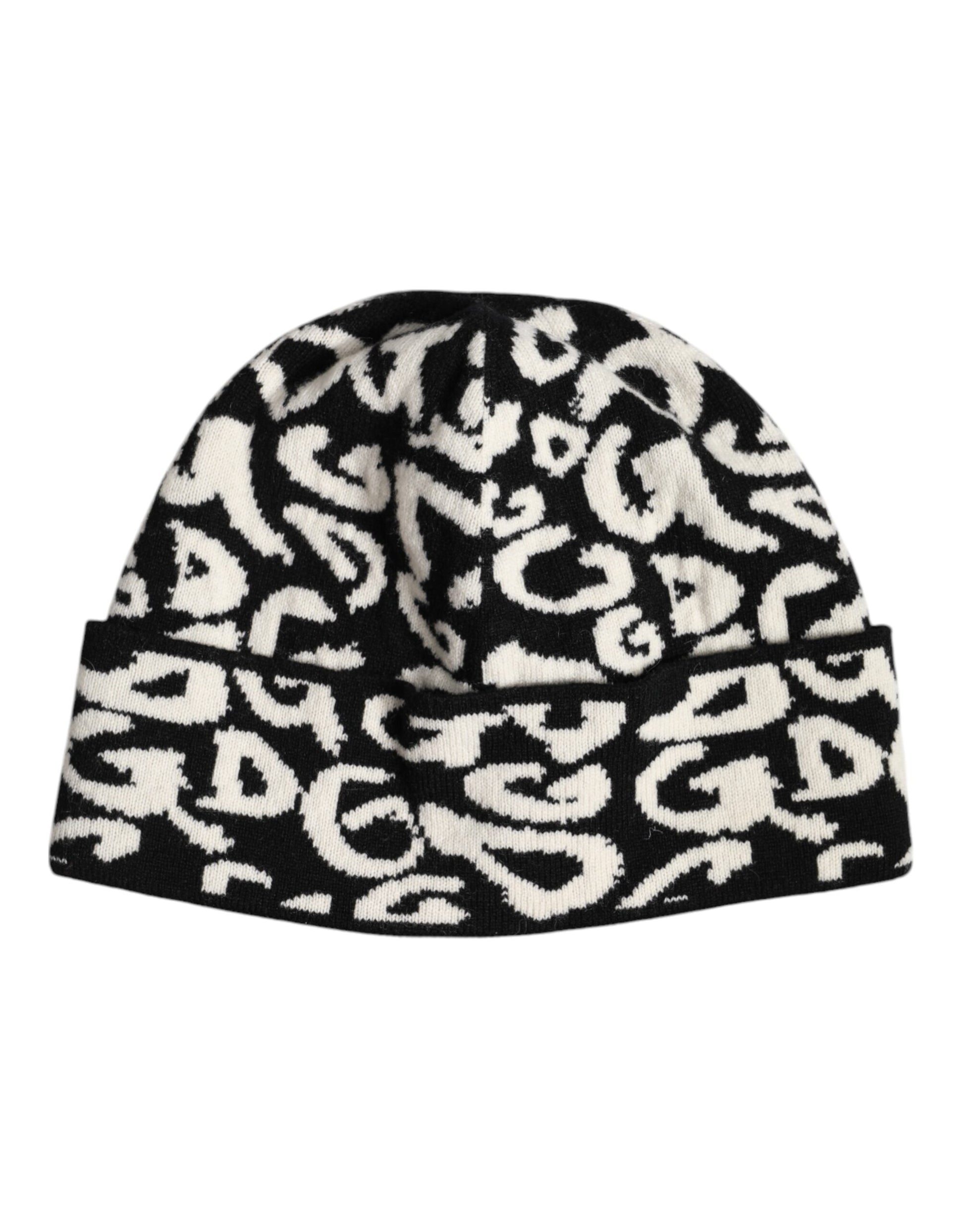 Black White Wool Knitted Winter Beanie Hat