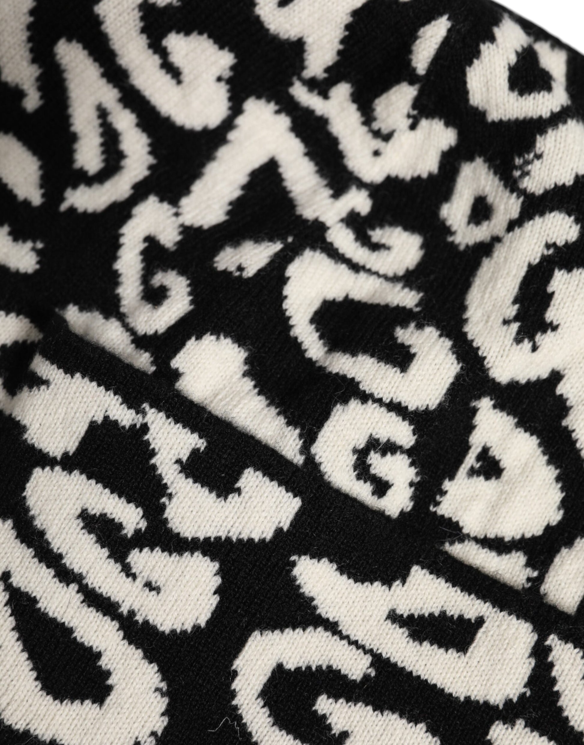 Black White Wool Knitted Winter Beanie Hat