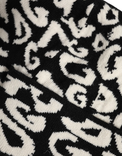 Black White Wool Knitted Winter Beanie Hat