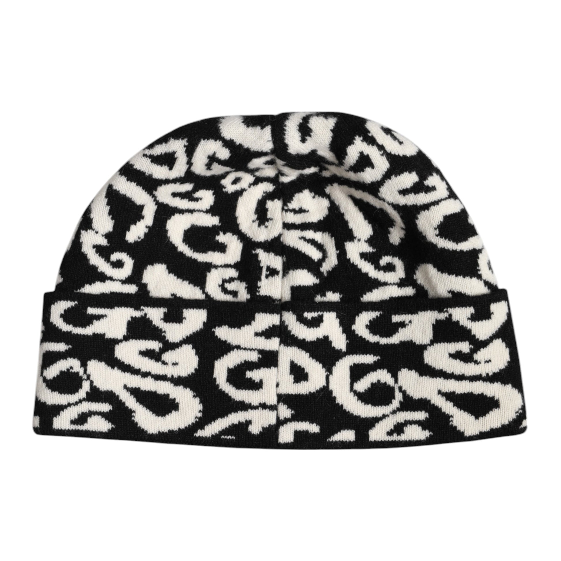 Black White Wool Knitted Winter Beanie Hat