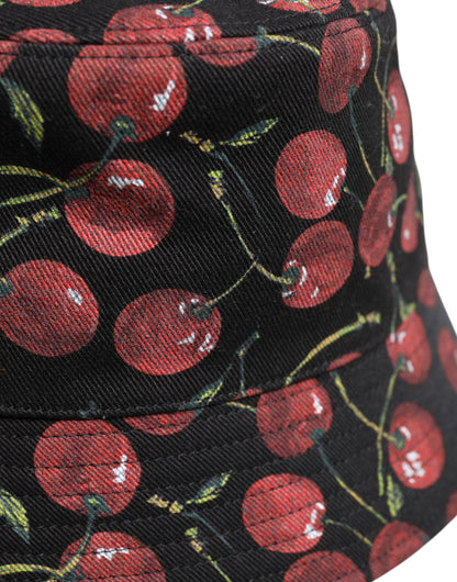 Black Cotton Printed Wide Brim Bucket Hat