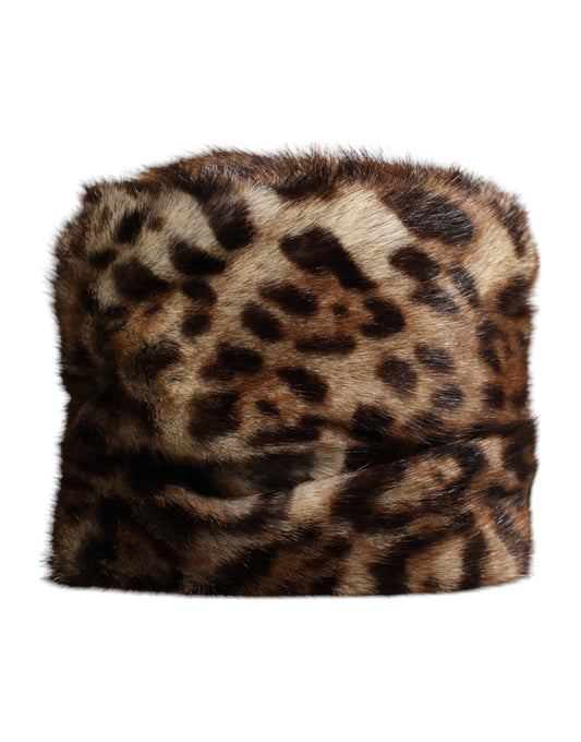 Brown Leopard Faux Fur Women Bucket Hat