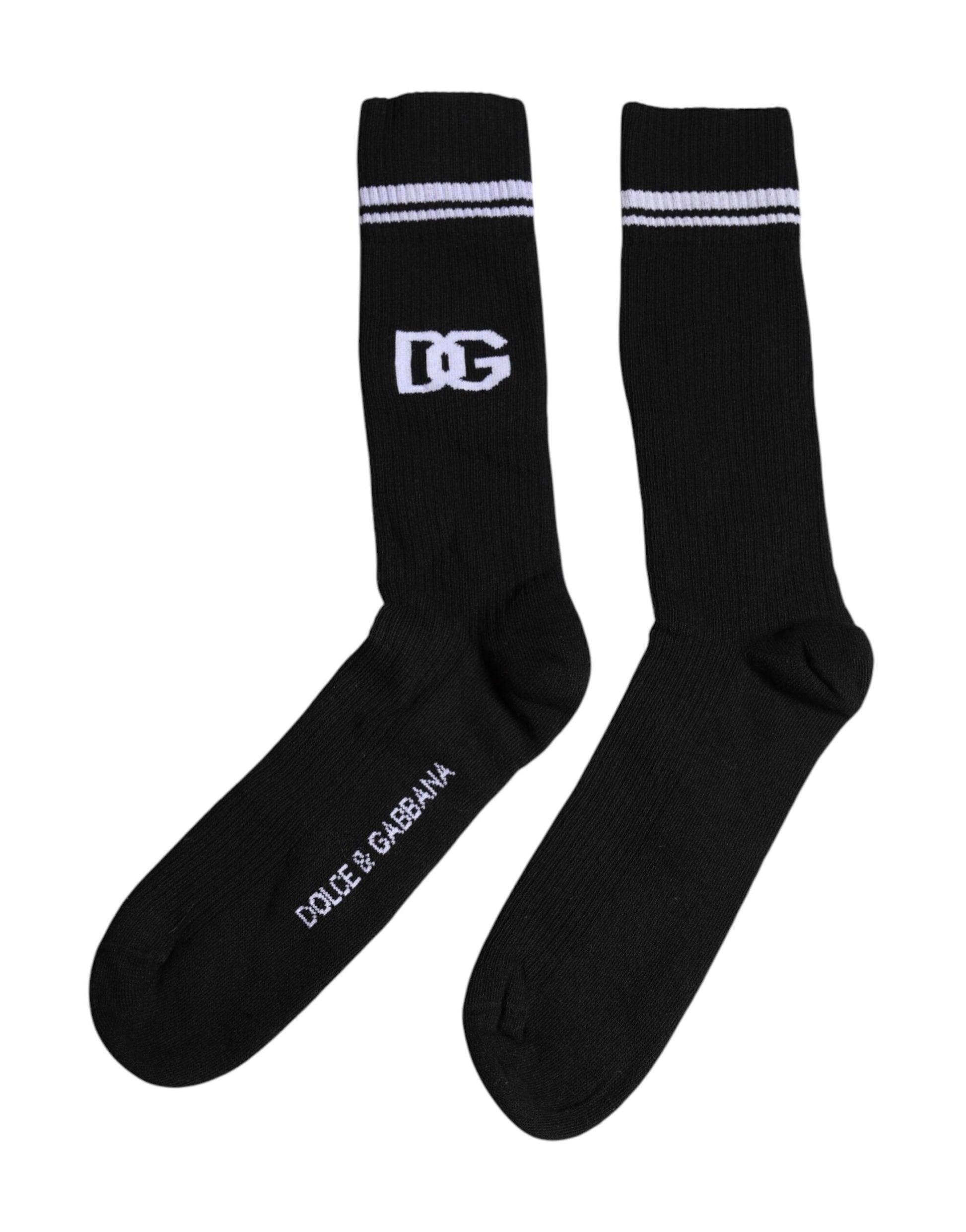 Black Cotton DG Logo Mid Calf Men Socks