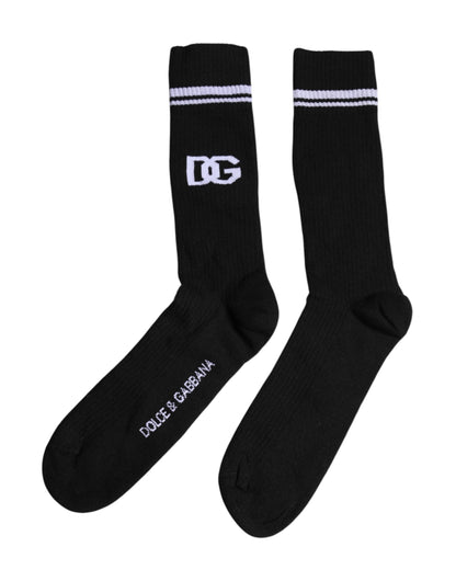 Black Cotton DG Logo Mid Calf Men Socks