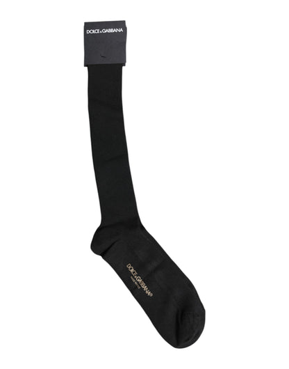 Black Viscose Logo Over The Calf Socks