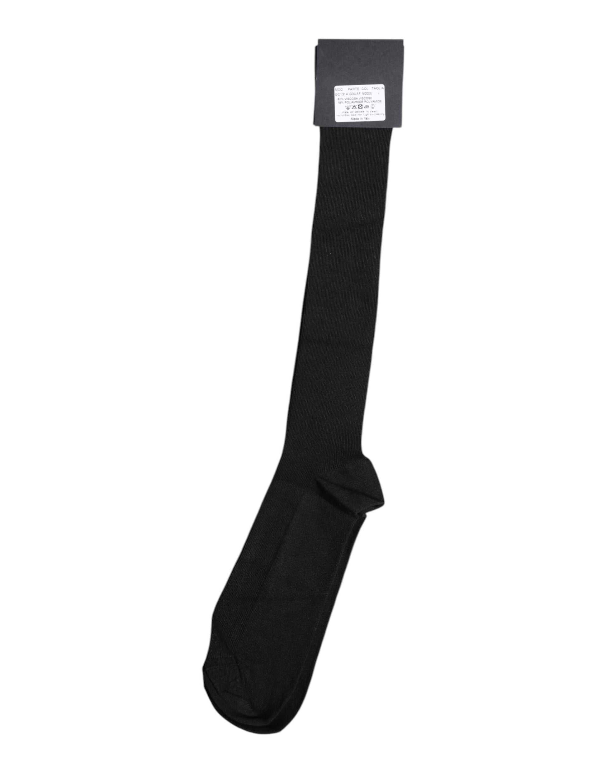 Black Viscose Logo Over The Calf Socks