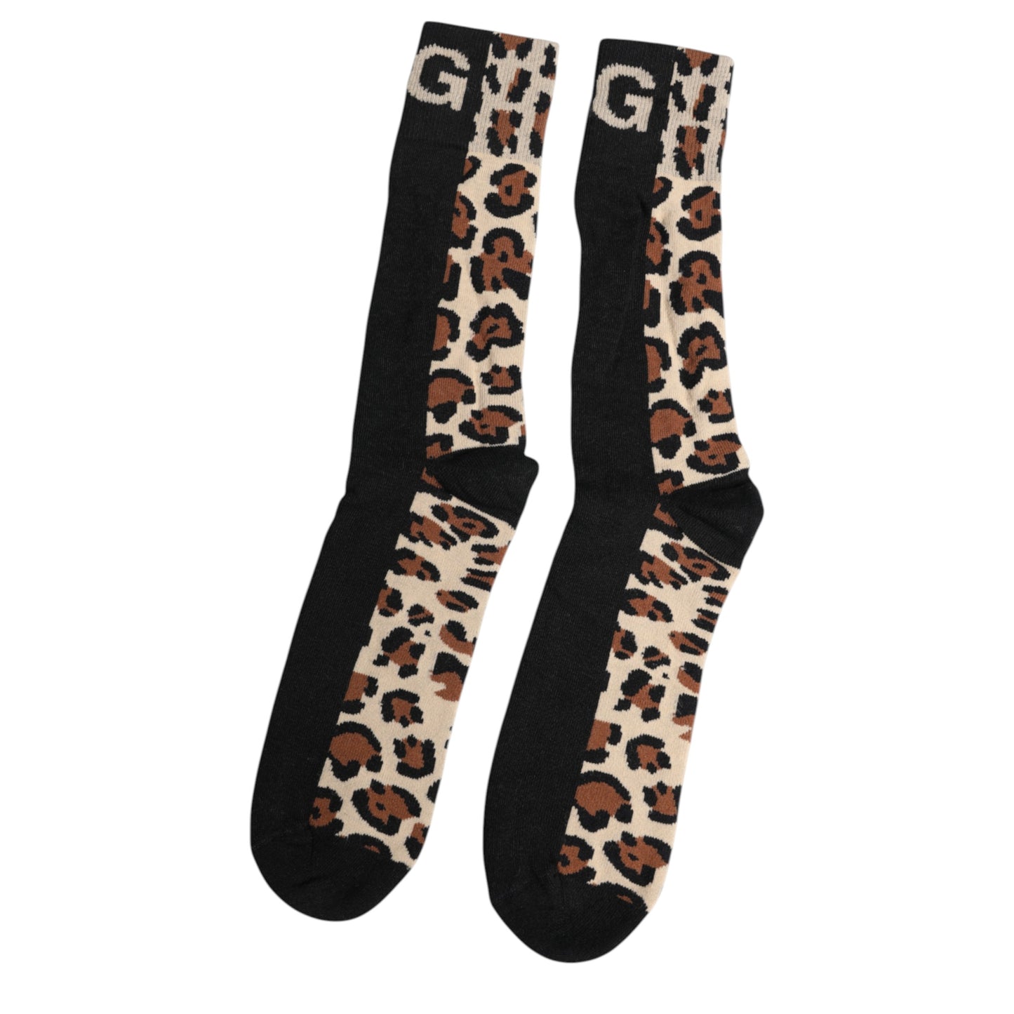 Black Brown Leopard Print Nylon Mid Calf Socks