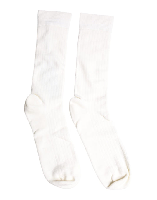 White Cotton Solid Mid Calf Men Socks