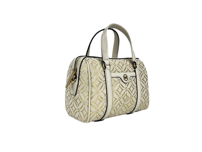 Travel Small Pebbled Leather Duffle Crossbody Handbag Pale Gold Multi
