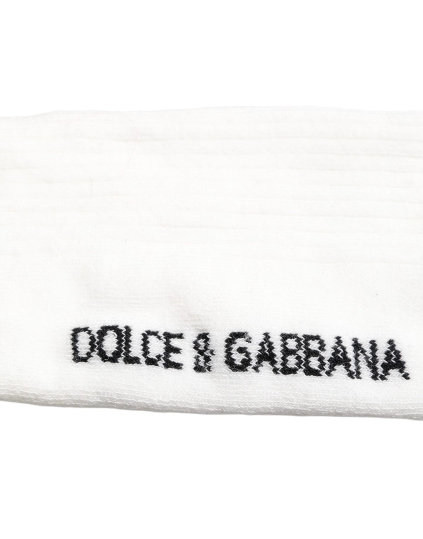 White Black DG Logo Print Stretch Mid Calf Socks