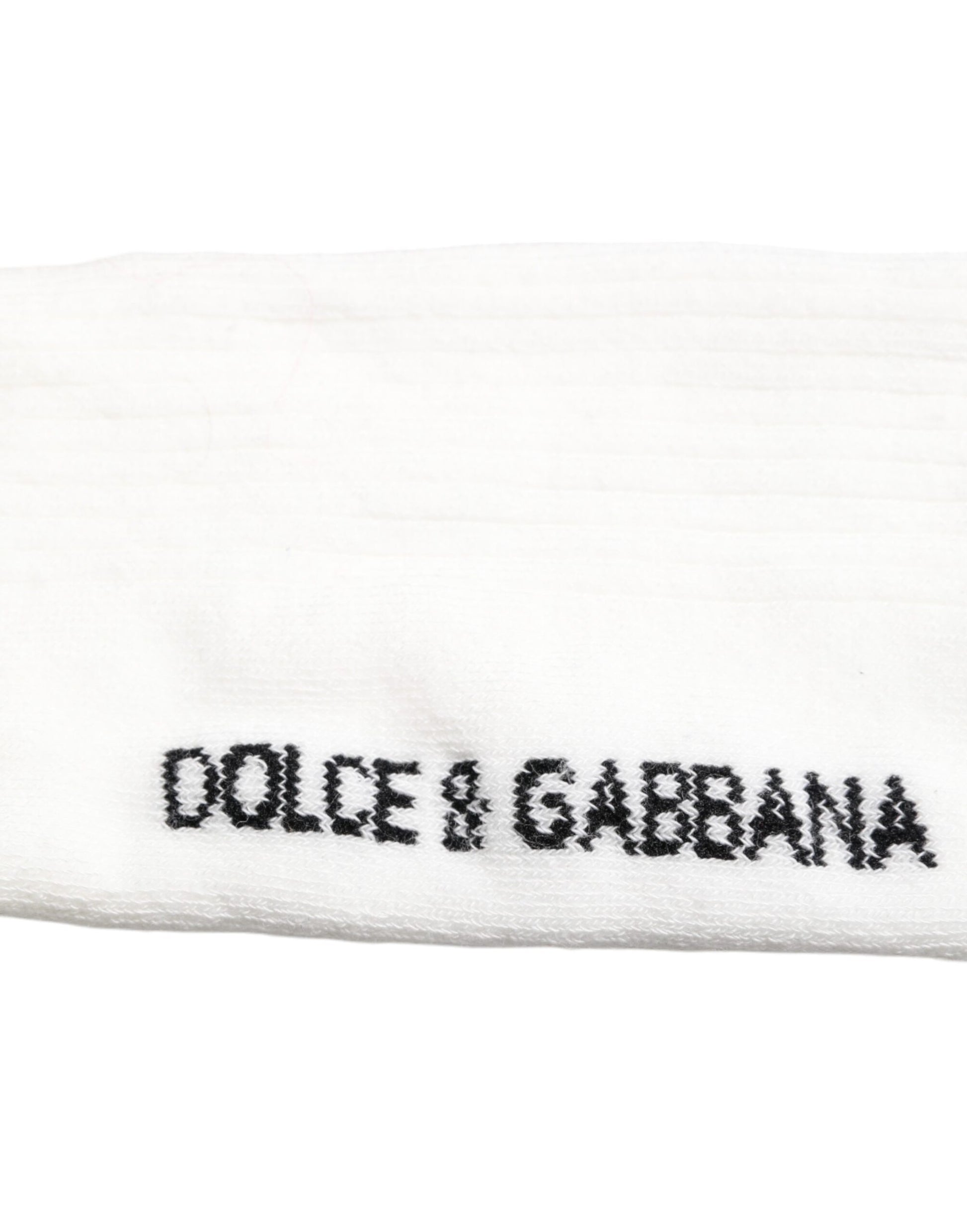 White Black DG Logo Print Stretch Mid Calf Socks